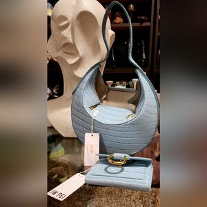 NWT Blue Ice Vegan Leather Croc Bag & Wallet
